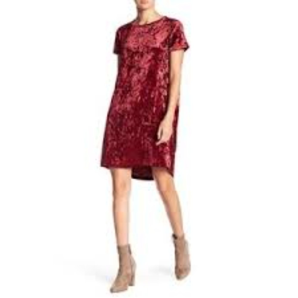 BOBEAU RED VELVET DRESS WITH POCKETS